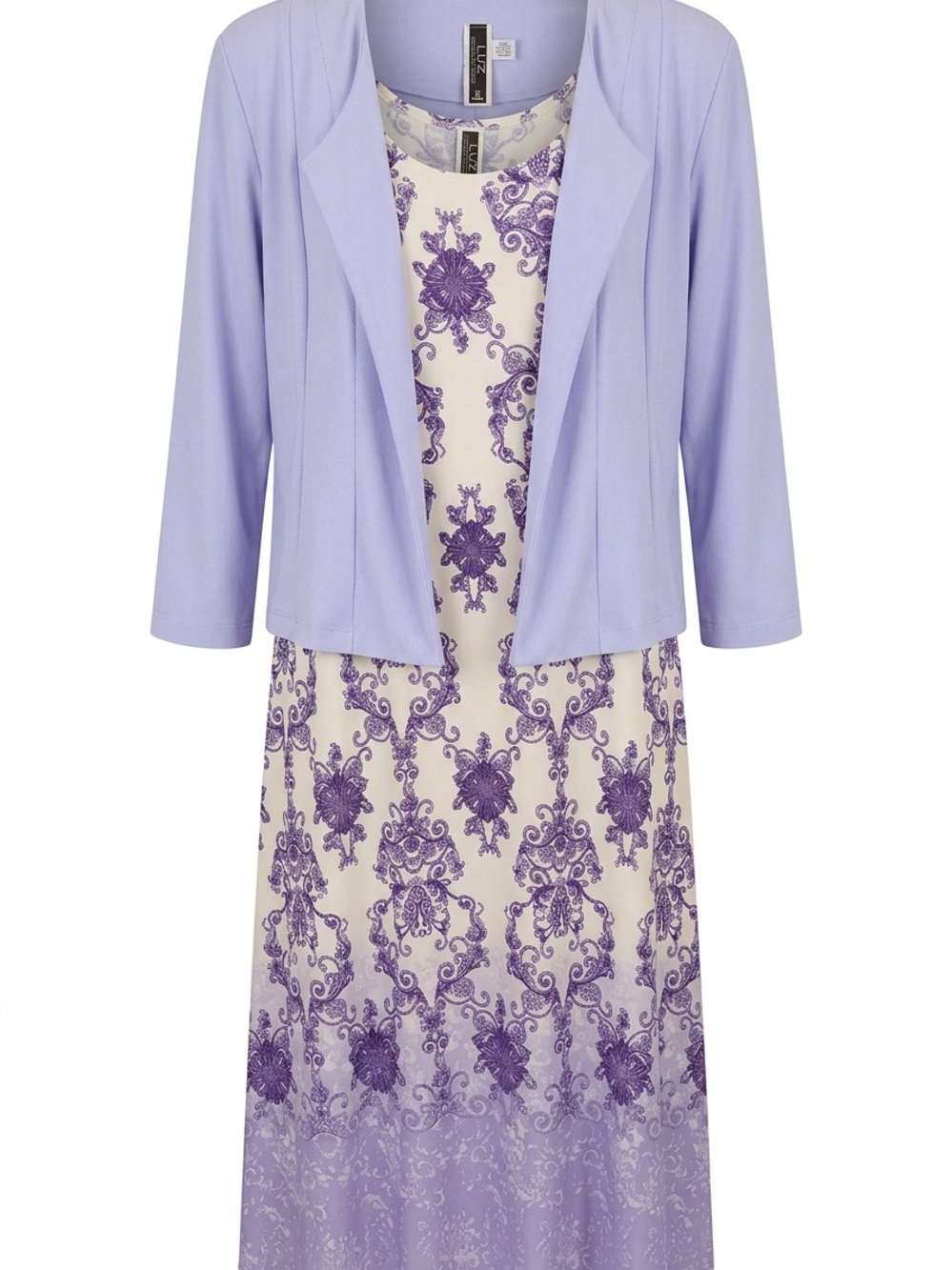 Julian Taylor Lavender Open-Front Jacket with Cream & Purple Printed Dress